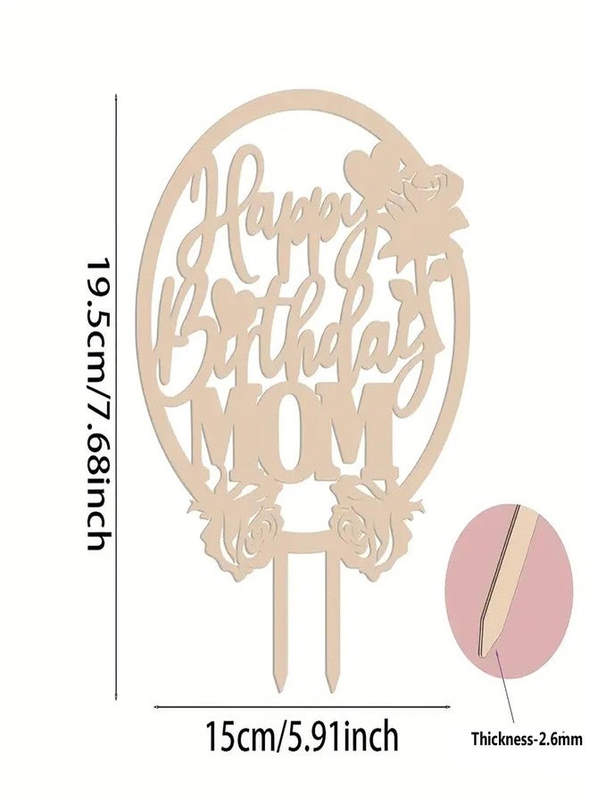 Cliths Wooden "Happy Birthday Mom" Cake Topper - 7.68 x 5.91 Inch MDF Cake Decoration for Mother's Day, Birthday Party Birthday Cake Topper Happy Birthday Mom - Image 2